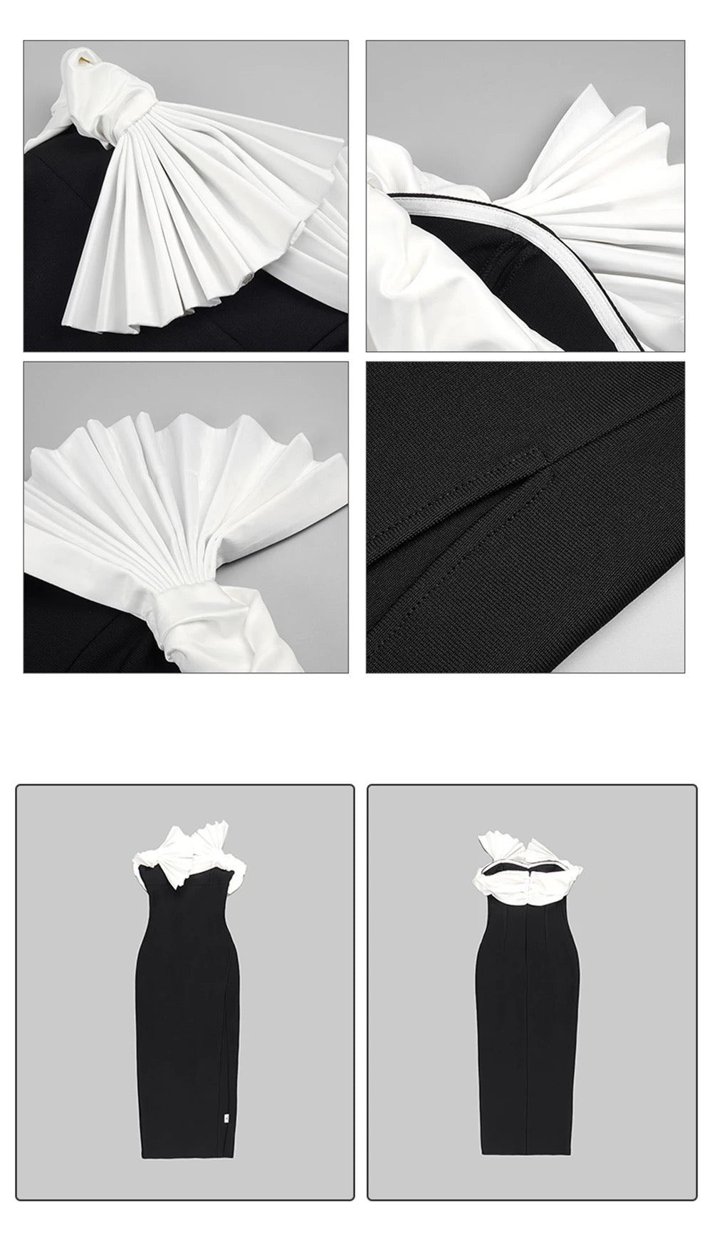 Folding Fan Strapless Sexy Tight Black and White Bandage REBECATHELABEL