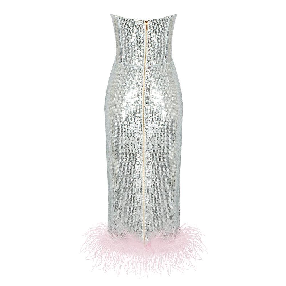 Forever giving feather sequin dress REBECATHELABEL