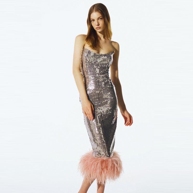 Forever giving feather sequin dress REBECATHELABEL