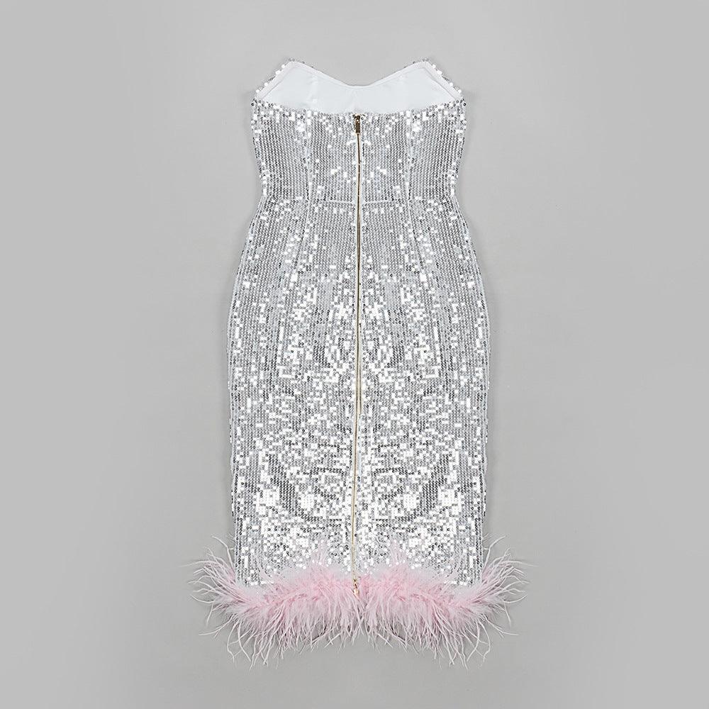 Forever giving feather sequin dress REBECATHELABEL