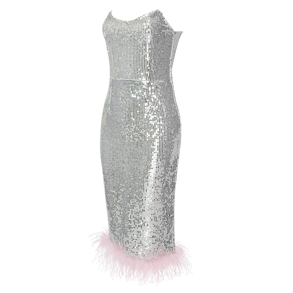 Forever giving feather sequin dress REBECATHELABEL