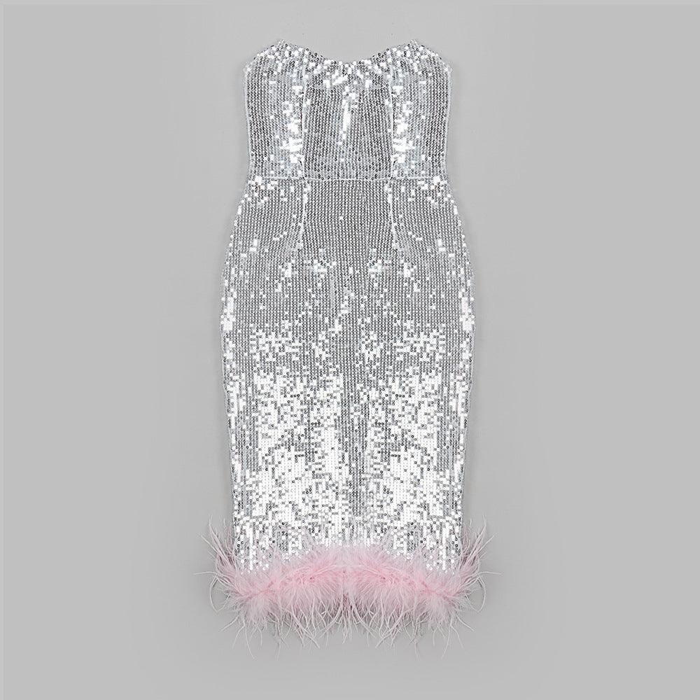 Forever giving feather sequin dress REBECATHELABEL