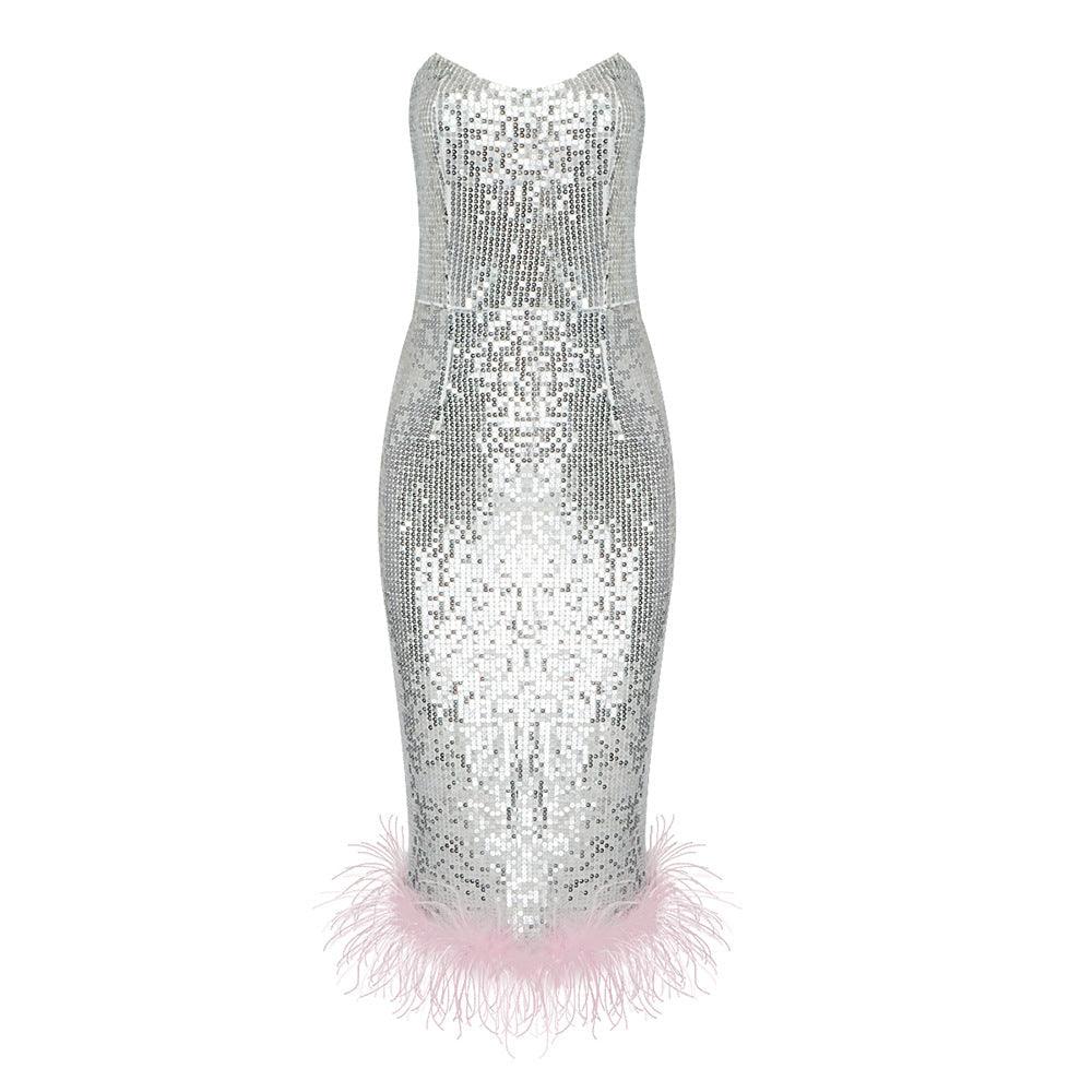 Forever giving feather sequin dress REBECATHELABEL