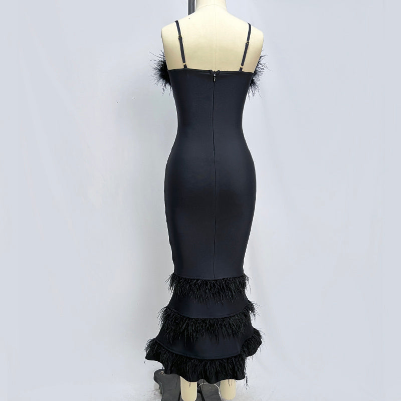 Genaida feather dress REBECATHELABEL