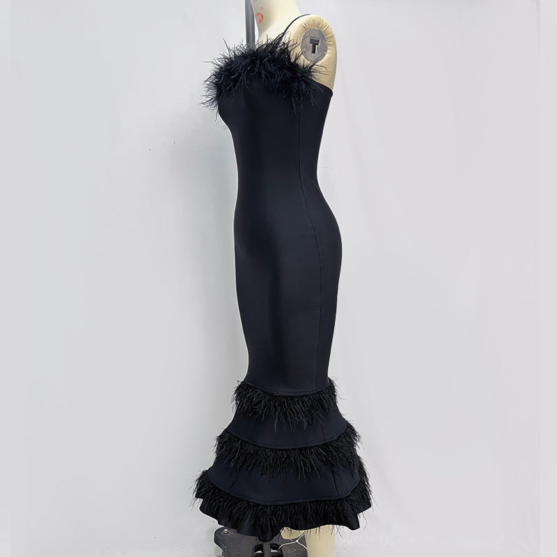 Genaida feather dress REBECATHELABEL