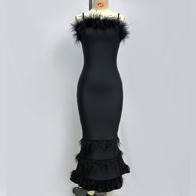 Genaida feather dress REBECATHELABEL