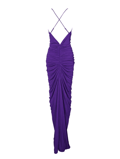 Glen Purple Strappy Deep V Backless Maxi Dress REBECATHELABEL