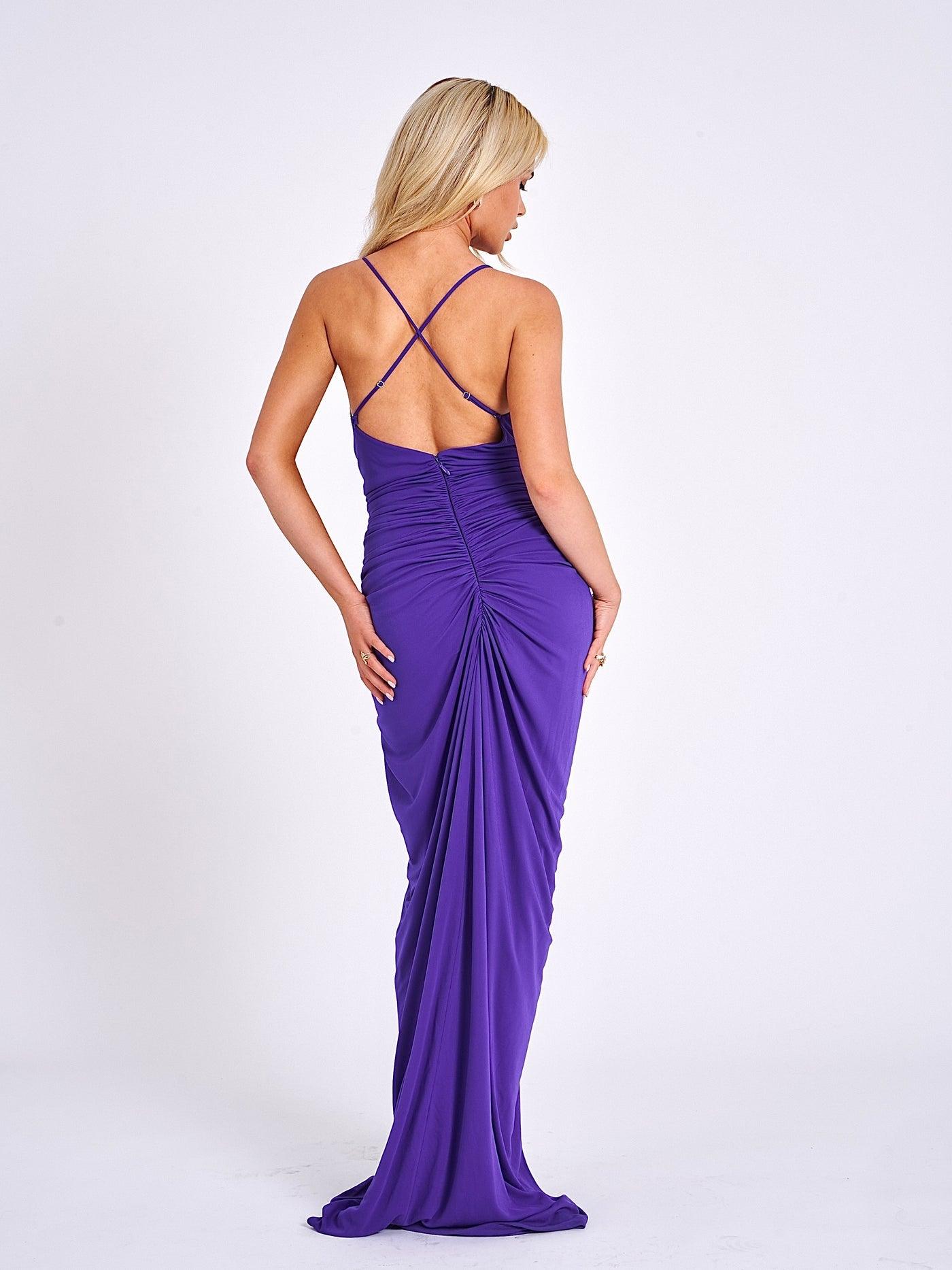 Glen Purple Strappy Deep V Backless Maxi Dress REBECATHELABEL