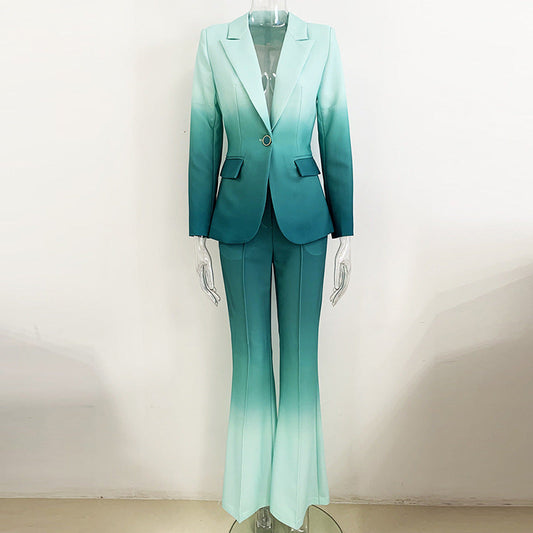 Gradient Color Slim Suit Flared Pants Suit Two Piece Suit REBECATHELABEL