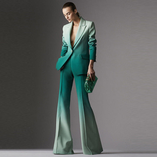 Gradient Color Slim Suit Flared Pants Suit Two Piece Suit REBECATHELABEL