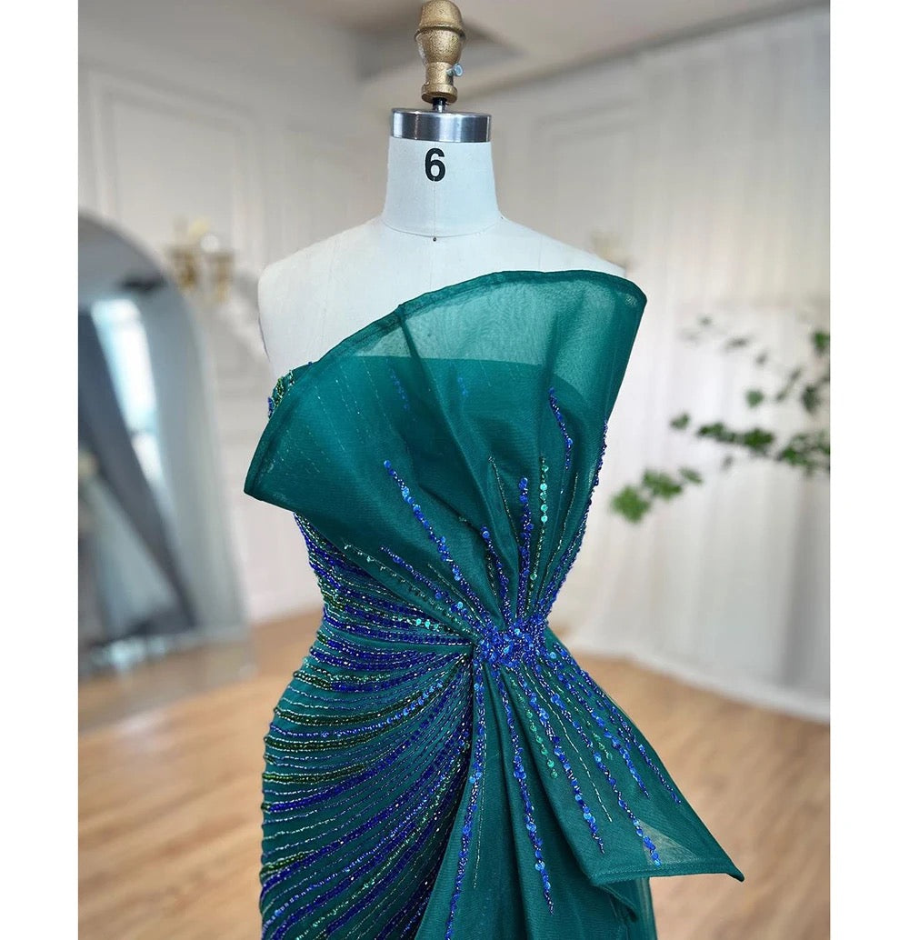 Green  Beaded Mermaid High Split dress REBECATHELABEL