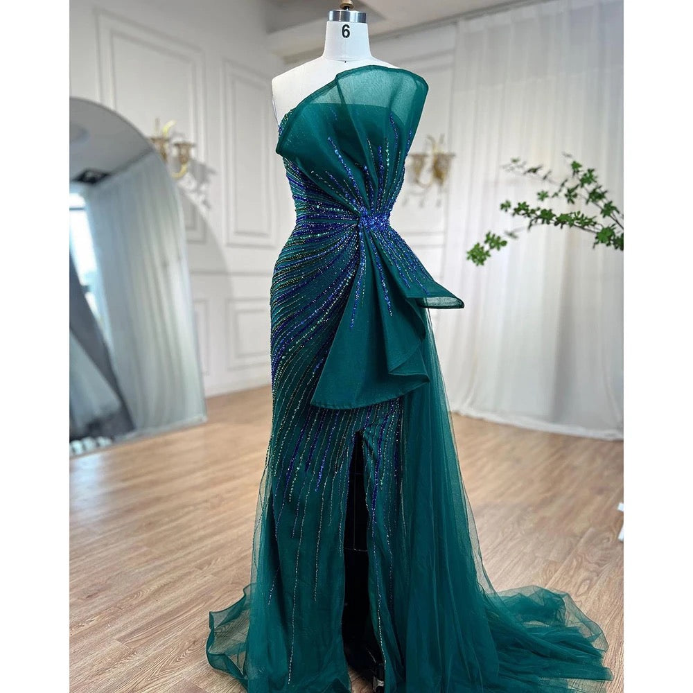 Green  Beaded Mermaid High Split dress REBECATHELABEL