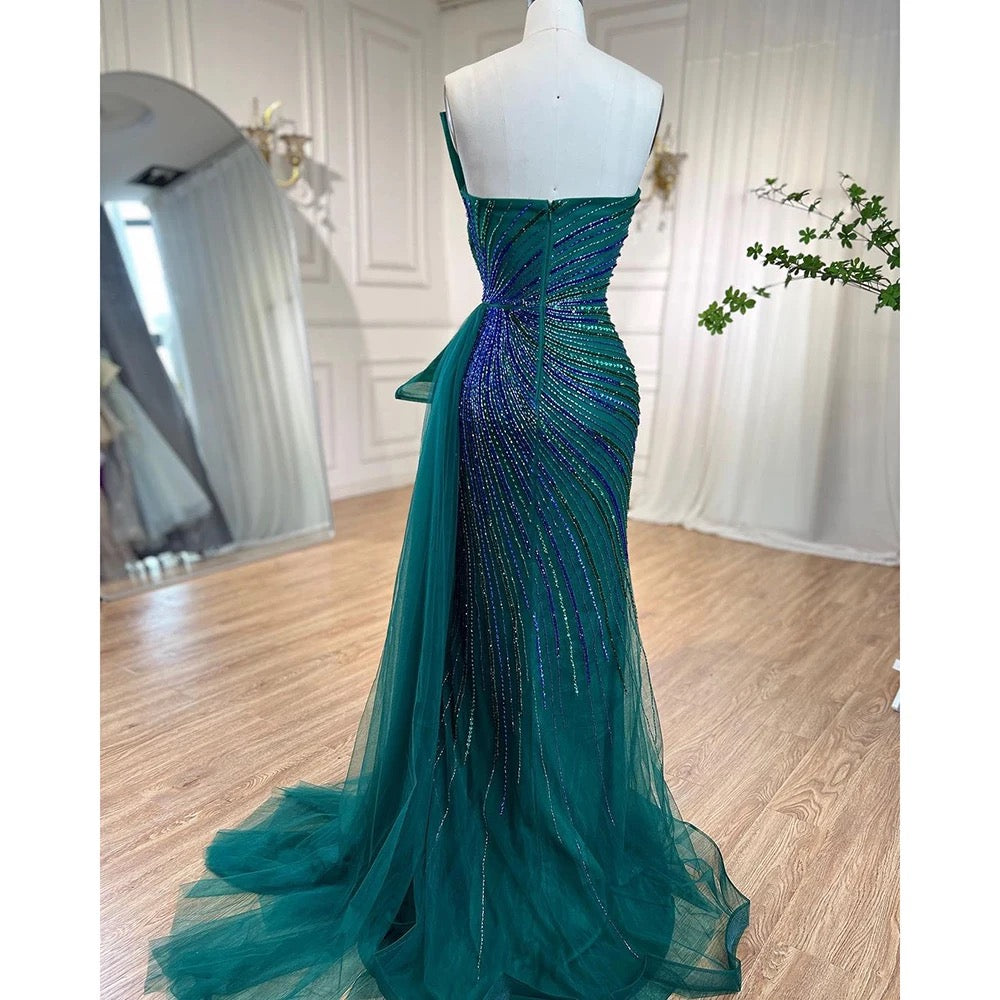 Green  Beaded Mermaid High Split dress REBECATHELABEL