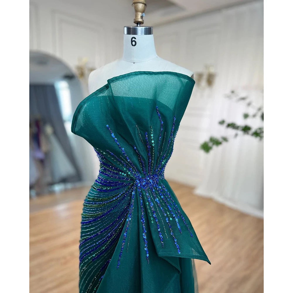 Green  Beaded Mermaid High Split dress REBECATHELABEL