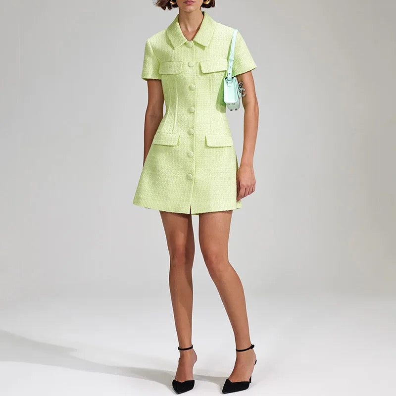 Green Woolen Waist Slimming Dress REBECATHELABEL