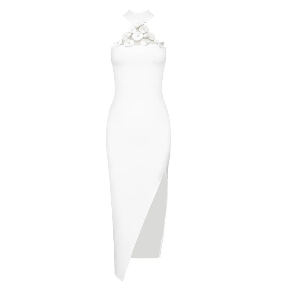 Height Split Sleeveless Long Sleeve Bandage Dress with 3D Flower REBECATHELABEL