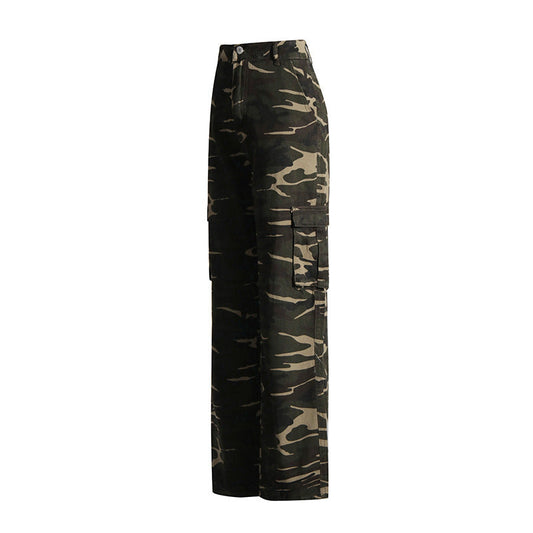 High Street Retro Denim Camouflage Pants REBECATHELABEL