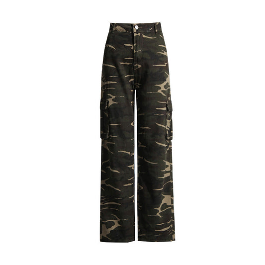 High Street Retro Denim Camouflage Pants REBECATHELABEL