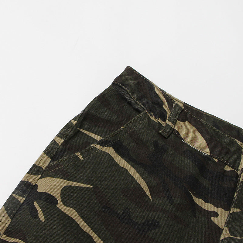 High Street Retro Denim Camouflage Pants REBECATHELABEL