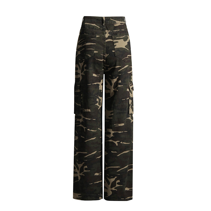 High Street Retro Denim Camouflage Pants REBECATHELABEL