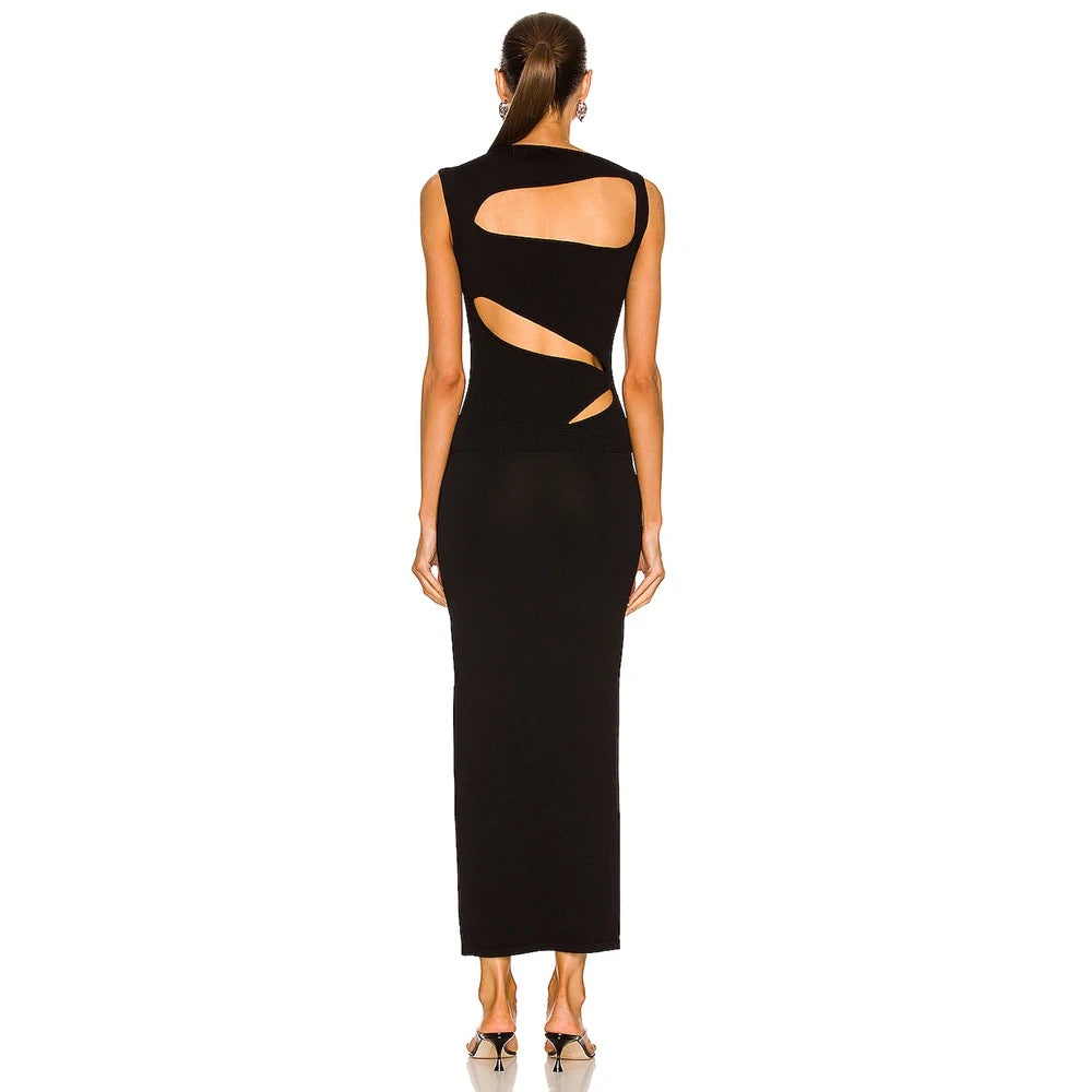 Hollow out Round Neck Tight Bandage Long Dress REBECATHELABEL