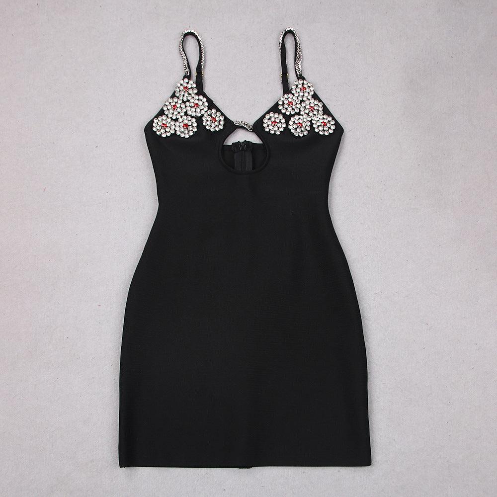 Hollowed Out Sleeveless Rhinestone Floral Dress REBECATHELABEL