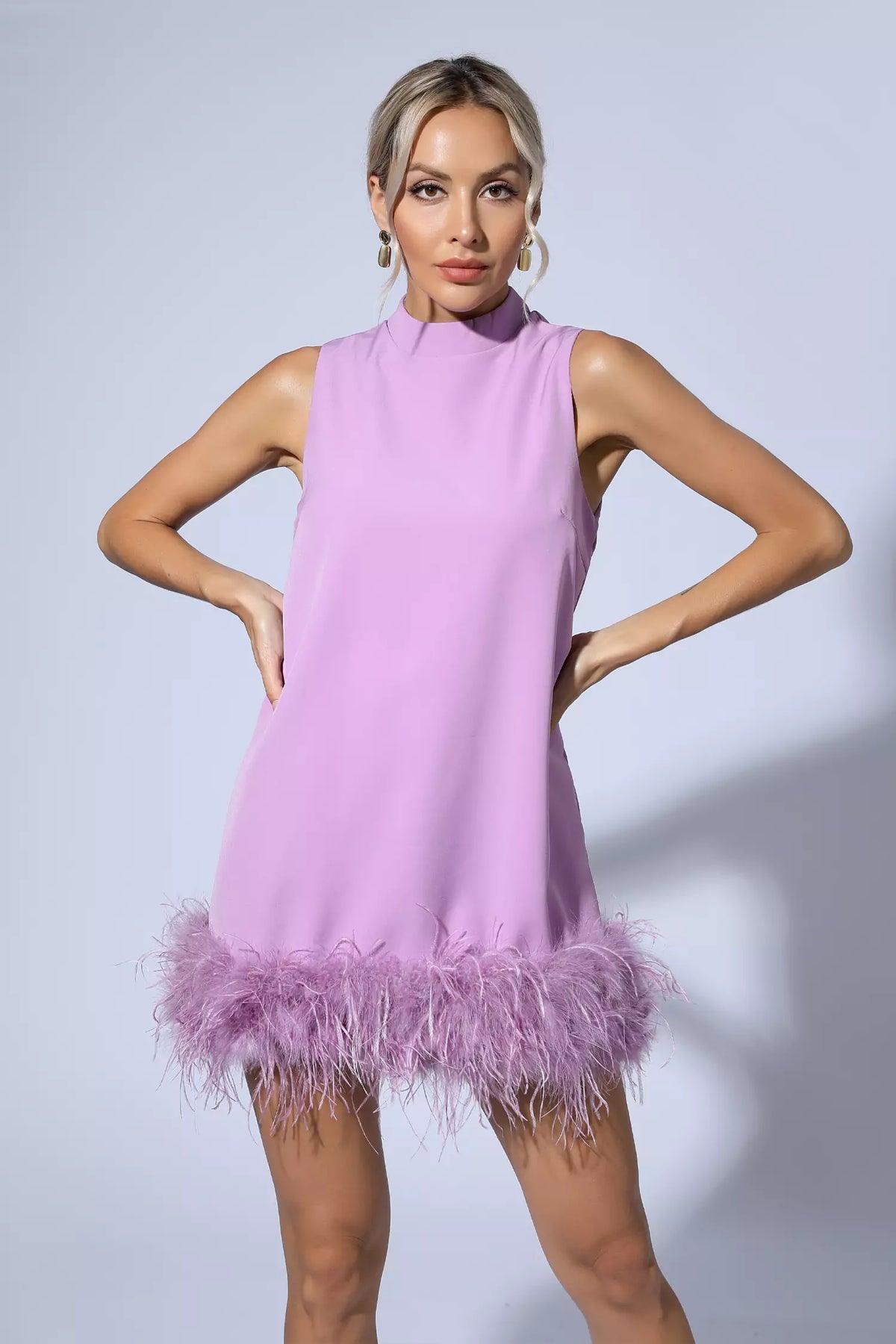 Hope Purple Feather Mini Dress REBECATHELABEL