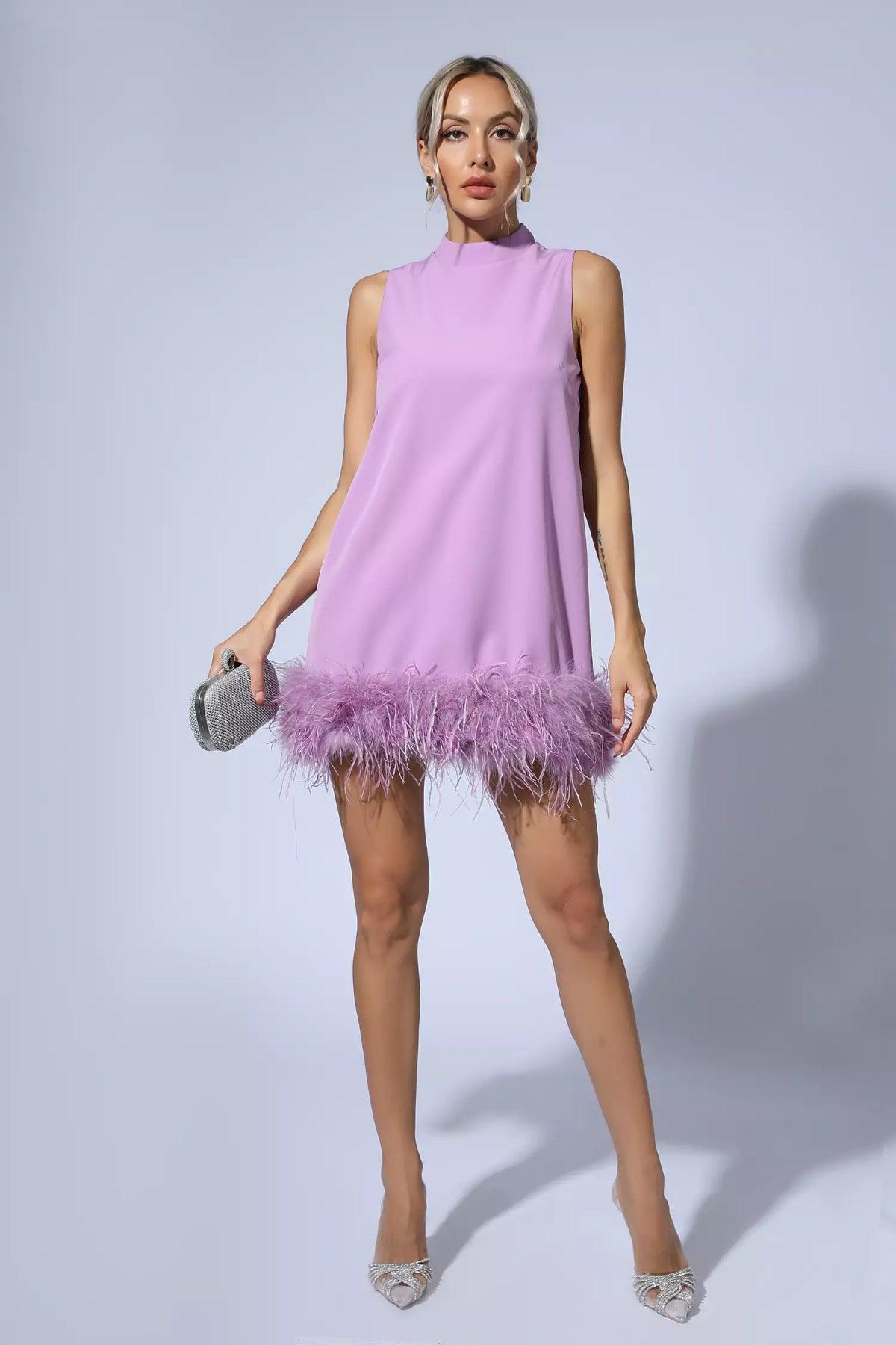 Hope Purple Feather Mini Dress REBECATHELABEL