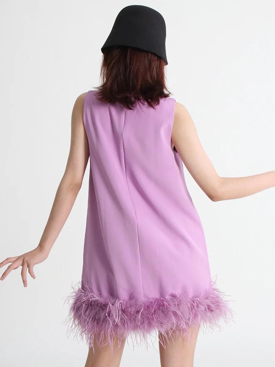 Hope Purple Feather Mini Dress REBECATHELABEL