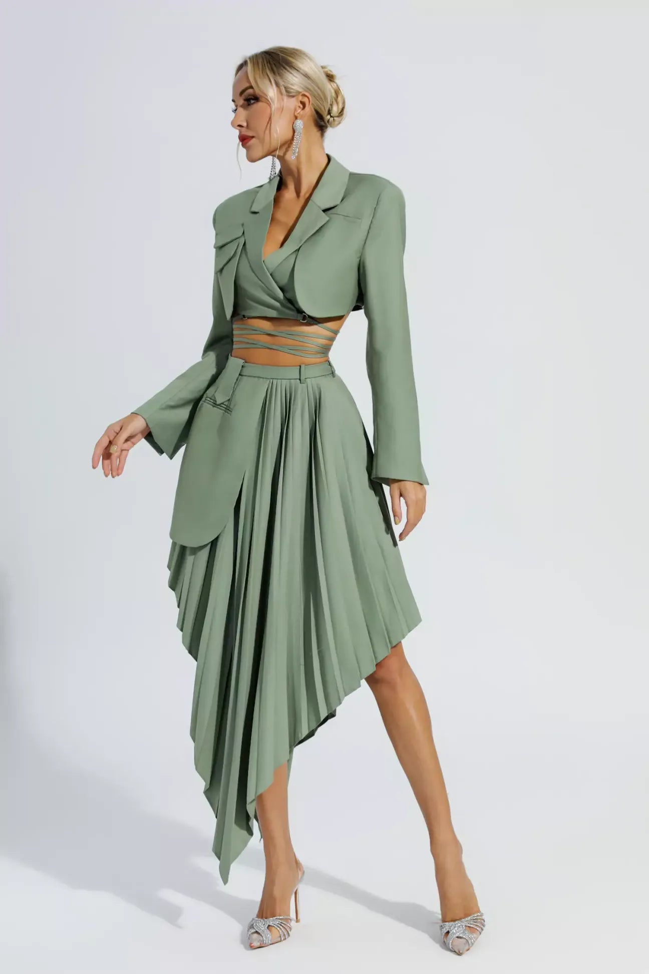 Myra Green Ruffle Blazer Set