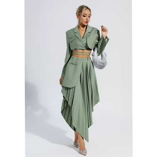 Myra Green Ruffle Blazer Set