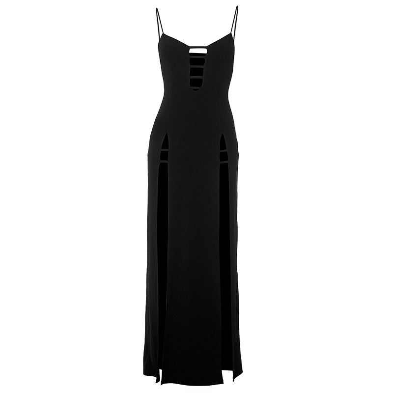 Hollow Out Cutout Out Camisole Slim Fit High Waist Slit Maxi Dress