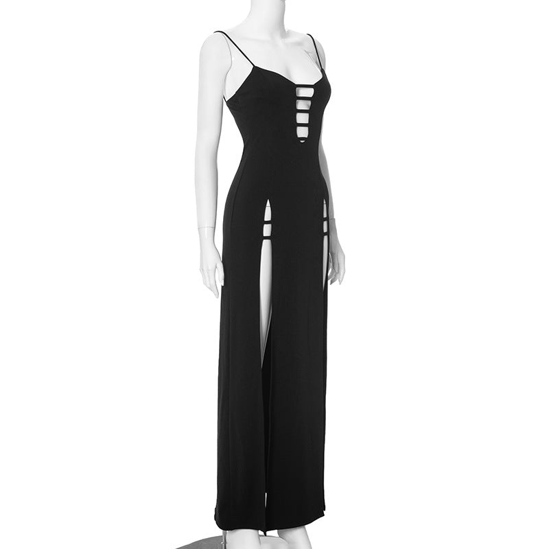 Hollow Out Cutout Out Camisole Slim Fit High Waist Slit Maxi Dress