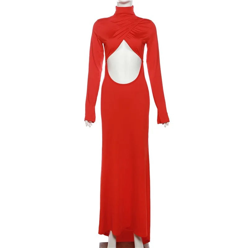 Backless High Waist Long Sleeve Narrow Dress