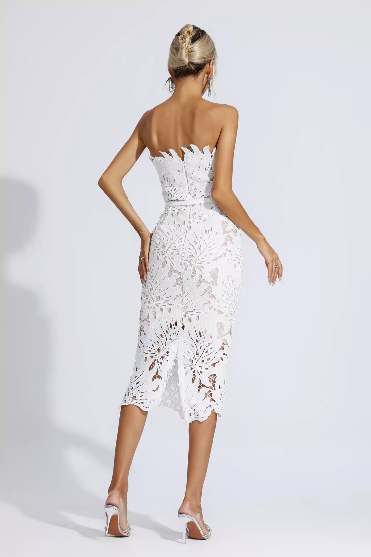 Jazlyn White Floral Lace Midi Dress REBECATHELABEL