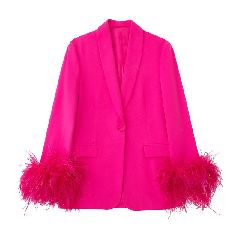 Karah feather blazer REBECATHELABEL