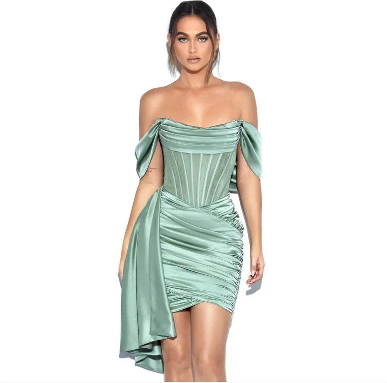 Kendal Basil Satin dress REBECATHELABEL