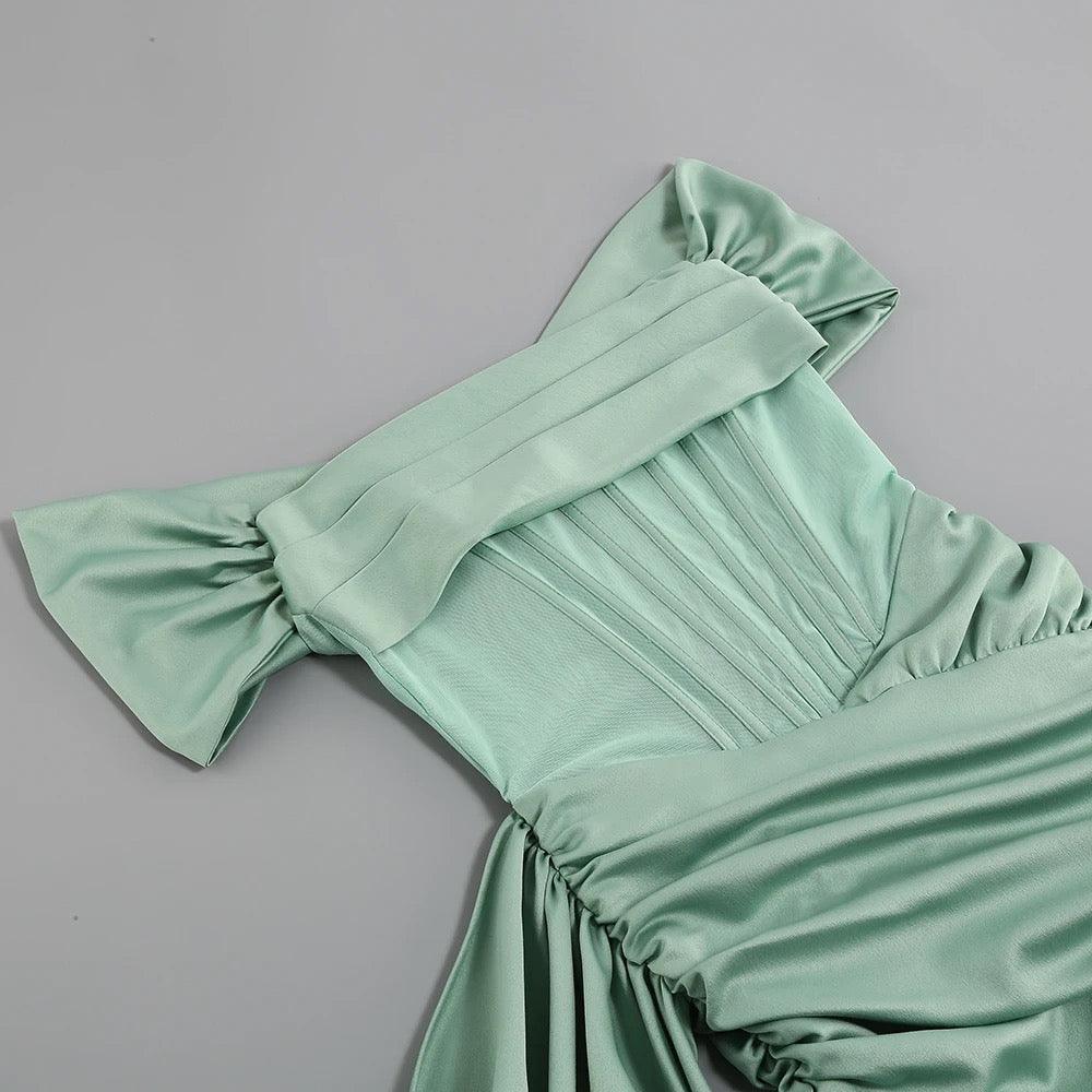 Kendal Basil Satin dress REBECATHELABEL