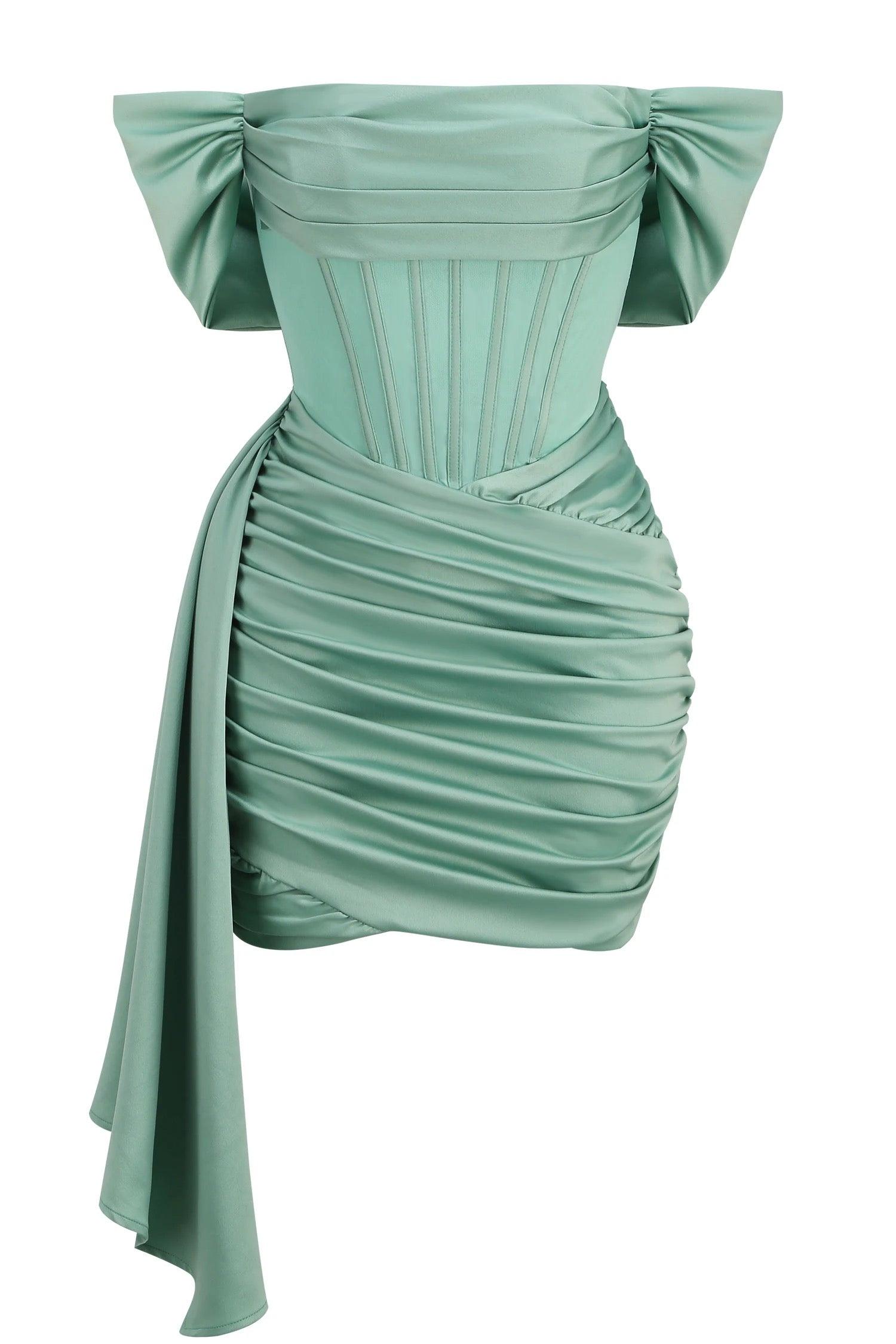 Kendal Basil Satin dress REBECATHELABEL