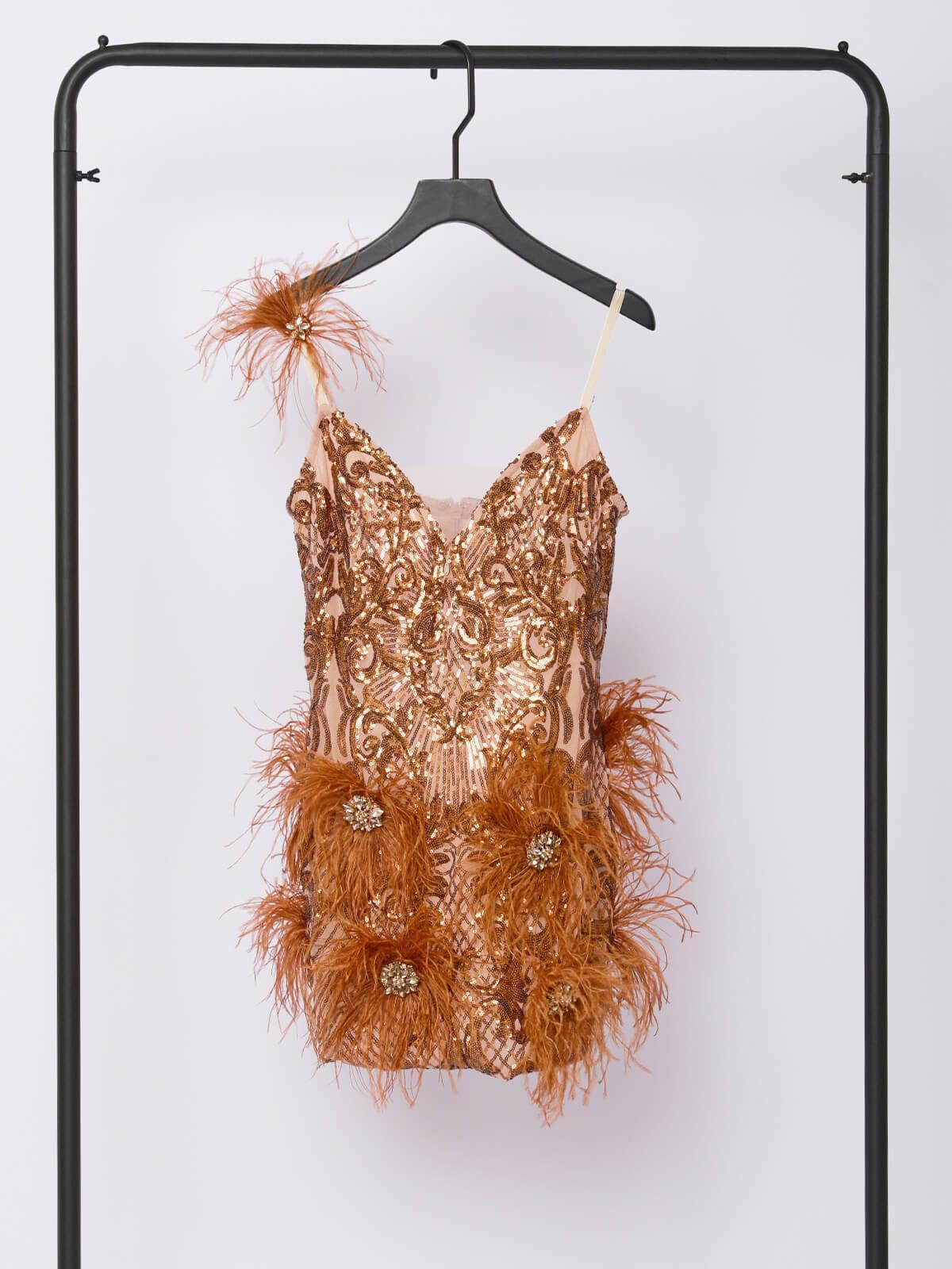 Kim Mesh Sequin Feather Mini Dress REBECATHELABEL