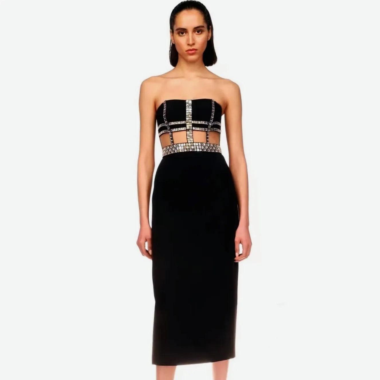 Knitted Black Tube Top Beaded Evening Party Dress REBECATHELABEL