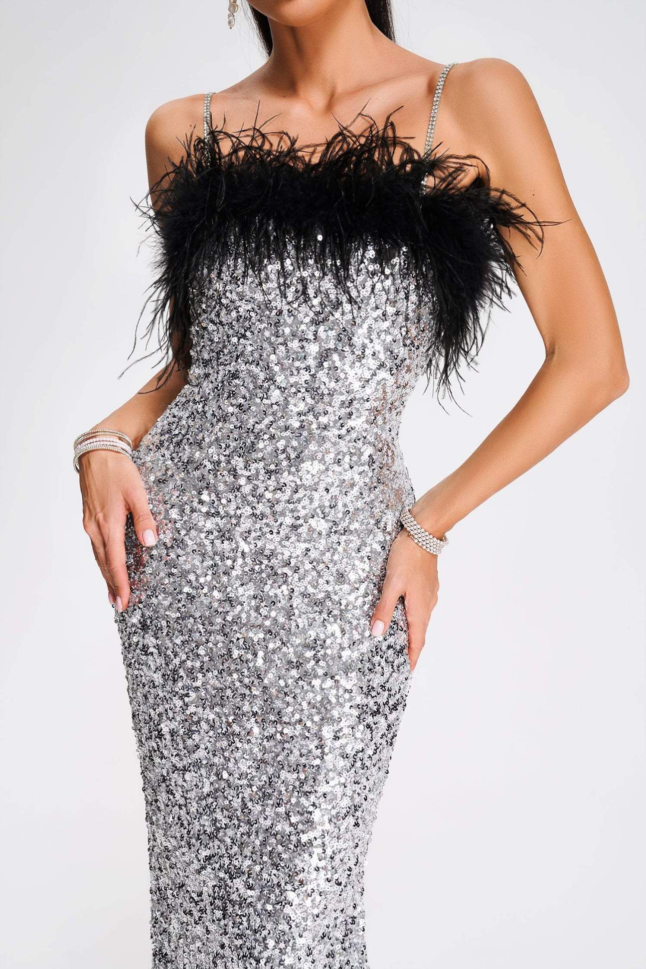 Koko Feather Sequin Midi Dress REBECATHELABEL