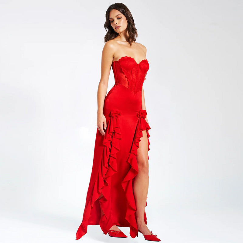 Kylie red midi dress REBECATHELABEL