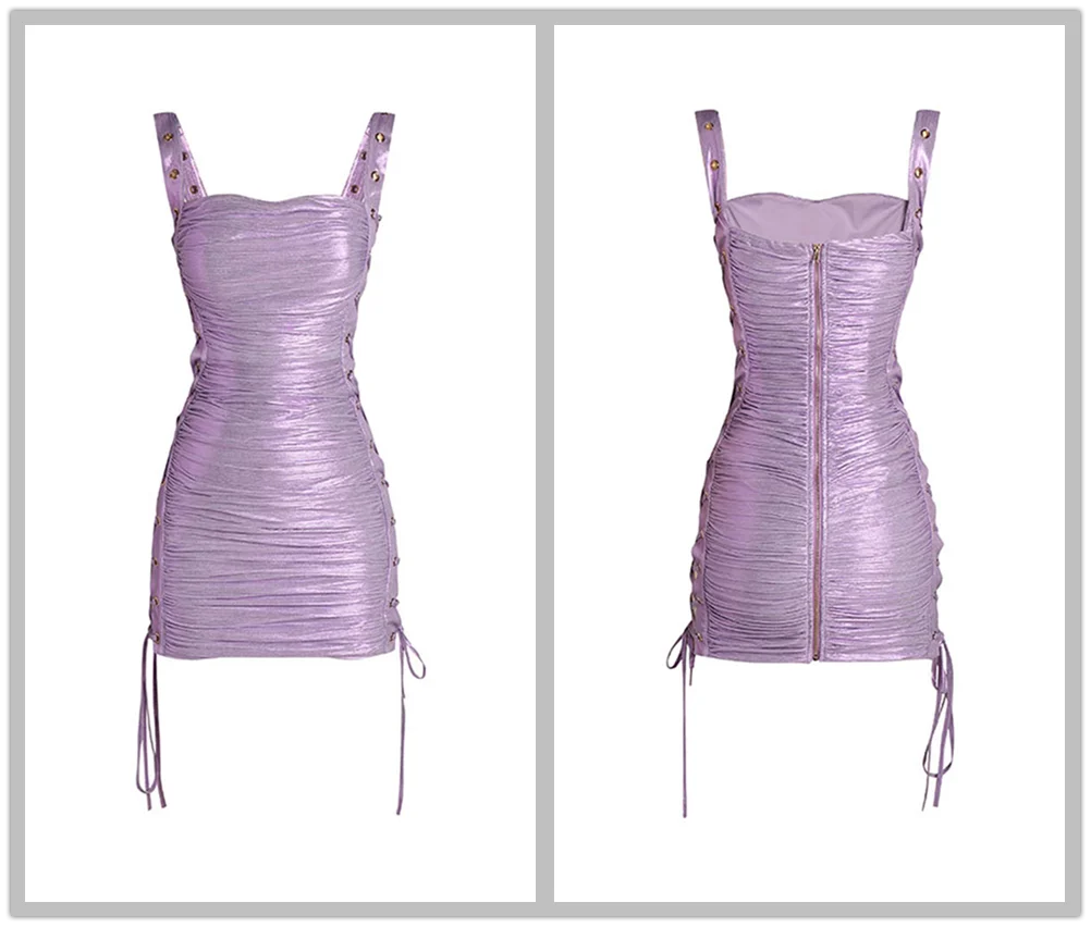 Lace Up Hollow Out Violet Square Neck Sleeveless Tight Mini Dress REBECATHELABEL