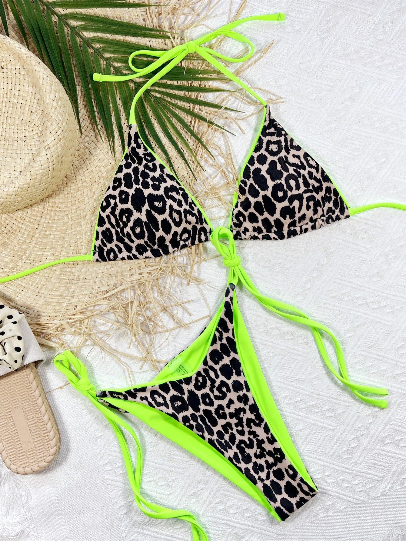 Leopard Print Halter Neck Tie Side Bikini Set REBECATHELABEL