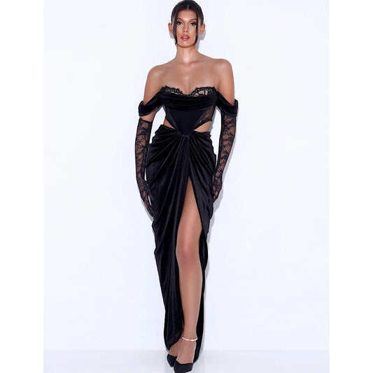 Lisa Velvet Corset Off Shoulder Gown REBECATHELABEL