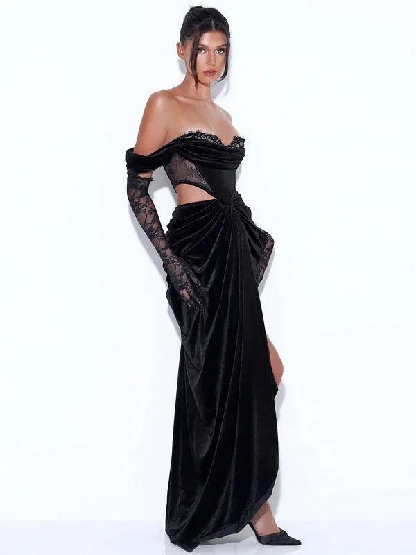 Lisa Velvet Corset Off Shoulder Gown REBECATHELABEL