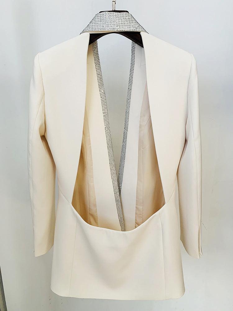 Lizie backless Collar Long Blazer REBECATHELABEL