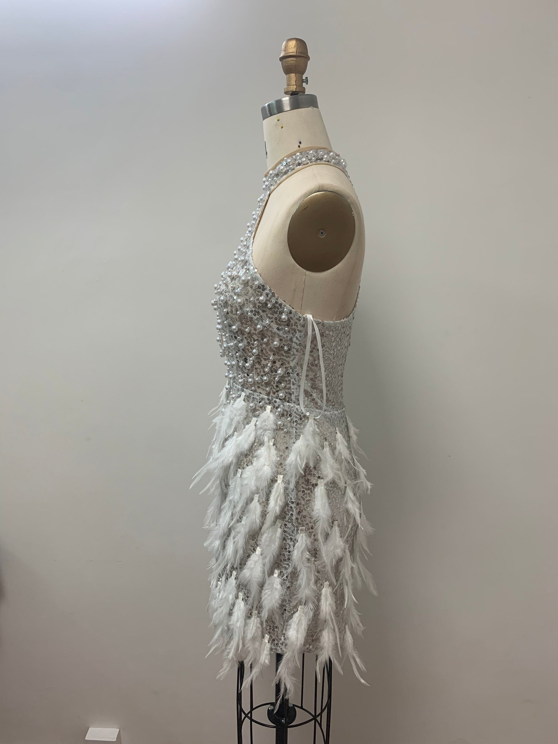 Lulu sequin pearl feather dress REBECATHELABEL