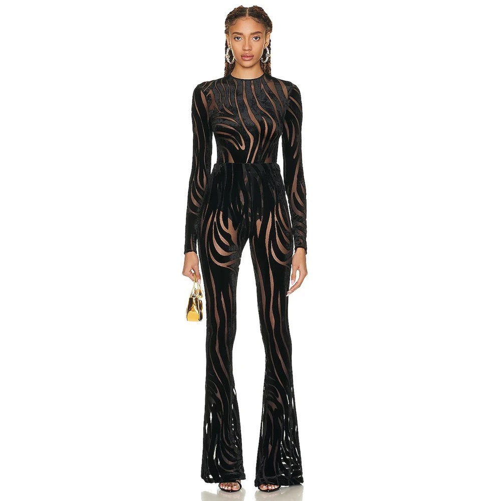 Mesh Black Stripe Pattern Pants 2-piece set REBECATHELABEL